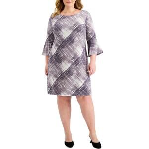 Connected Apparel Bell Sleeve Printed Knee Length Dress Dusty Lavender Size 14